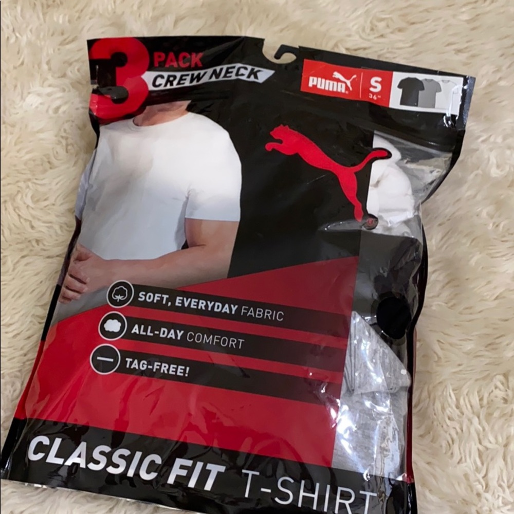 PUMA Men’s Crew Neck Basic Tee Bundle White/Black/Gray Size Small NWOT